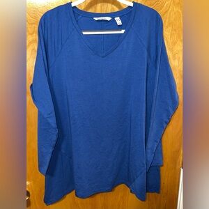 Isaac Mizrahi LIVE! navy blue long sleeve seamed knit v-neck tunic Size 1X